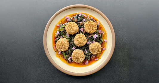 In season: Fresh greens and goat cheese pair in this spring-like dumpling dish